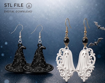 Ornate Witch Hat Ghost Earrings STL Bundle (Digital Download)