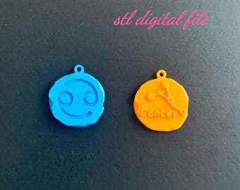 蟹座ペンダント＆キーホルダー STL ファイル – 3D プリント可能な占星術装飾（デジタルダウンロード）