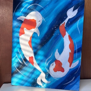 Hand-Painted Koi Fish Canvas Art – Yin Yang Inspired Japanese Wall Decor | Tranquil Water Painting | Original Acrylic Art on Canvas
