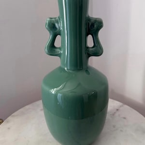 Vintage Longquan Celedon Jade Inspired Porcelain Vase, Made in Japan