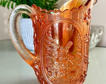 Imperial Glass Marigold Carnival Glass Pitcher in the Windmill Pattern – 6.5” Tall