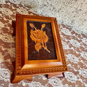 Vintage Hand Carved Rose Relief Footed Box – Dramatic Romantic Jewelry or Trinket Keeper