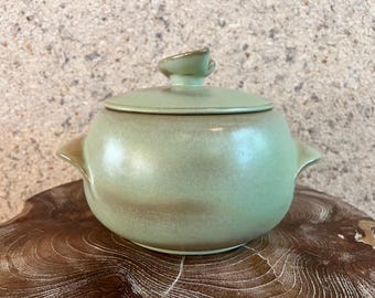 Vintage Frankoma Lazy Bones Casserole: Prairie Green Stoneware, 2-Quart