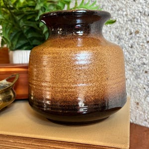 Mid Century Modern Pottery Vase: PIC USA Brown Glaze Ceramic, 4.25&quot; Tall