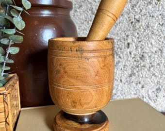 Hand Carved Wooden Mortar and Pestle: Rustic Kitchen Decor