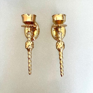 Vintage Brass Wall Sconces: Mid Century Hollywood Regency Candle Holders