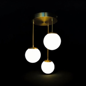 Modern Gold Chandelier with 3 Glass Globes | Minimalist Pendant Light | Contemporary Ceiling Lamp for Living Room, Dining Room, Bedroom