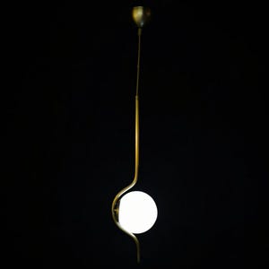 Modern Gold Pendant Light – Curved Brass Globe Ceiling Lamp