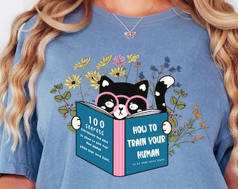 Comfort Colors® Floral Cat Shirt, Cat Lover Shirt, Cat Book Shirt, Cat Lover Gift, Cat Mom Shirt Gift, Cute Cat Shirts, Cute Book Cat Shirt