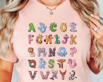 Alphabet Shirt, ABC Shirt, Animals Alphabet T-Shirt, Kingergarten Teacher Shirt, Alphabet Shirt for Teachers, Tescher Shirt, Kids Shirt