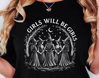 Comfort Colors® Vintage Girls Will Be Girls Witch Shirt, Funny Witch Vintage Shirt, Vintage Halloween Women Shirt, Witchy Vibes Shirt,Witchy