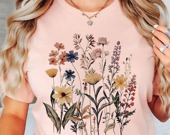 Boho Cottagecore Tshirt, Wildflowers T shirt, Vintage Pressed Flowers Shirt, Botanical Floral Tee, Gift for Gardener,Floral Shirt,Flower Tee