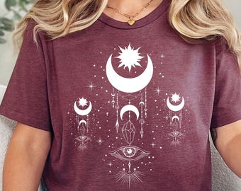 Sun and Moon Shirt, Evil Eye Shirt,All Seeing Eye Spiritual Shirts,Witchy Clothing,Witchy Things,Witchy Clothes,Witchy Shirt,Celestial Shirt