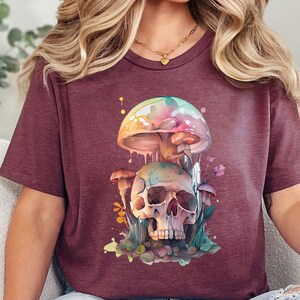 Mushroom Shirt, Halloween Mushroom Skull Shirt, Hippie Shirt, Decor Art Shirt, Plant Shirt, Nature Shirt, Gift For Her, Vintage Plant Shirt