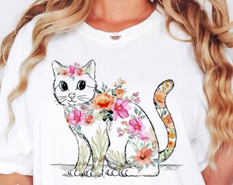 Cat Mom Shirt Floral Cat Shirt Purr Shirt Cat Mom Floral Cat Tee Cat Lover Shirt Animal Lover Tee Cat Lovers Shirt Gift for Mom Gift for Dad