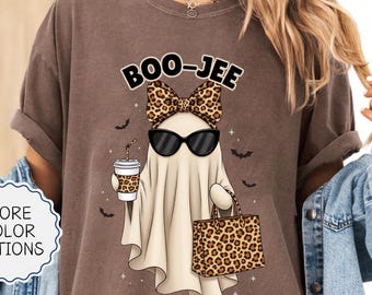 Comfort Colors® Boo-Jee Ghost Shirt, Leopard Ghost Tee, Ghost Coffee Shirt, Funny Fall Shirt, Ghost Tee, Girly Halloween Gift, Boojee Shirt