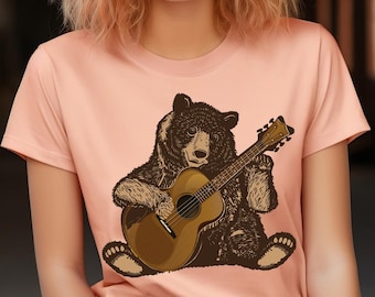 Bear Shirt Gift, Bear Playing Guitar Shirt, Men's Bear Shirt, Men's Graphic Tee, Bear Guitar Tee, Acoustic Guitar Gift, Gift For Guitarist