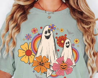 Comfort Colors® Halloween Ghost Shirt, Floral Ghost Shirt, Vintage Floral Ghost Halloween Shirt, Autumn Shirt, Retro Fall Shirt, Cute Ghost