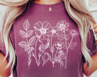 Comfort Colors® Vintage Pressed Flowers Shirt Boho Cottagecore Tshirt Botanical Floral Tee Wildflowers T Shirt Gift for Gardener Floral Tee