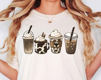 Comfort Colors® Cow Coffee Mug Shirt, Coffee Cup Shirt, But First Coffee, Coffee Latte Lover Gift, Iced Coffee Shirt, Cute Coffee T-Shirt