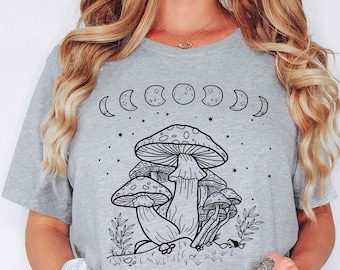 Mushroom Shirt, Moon Phases And Mushrooms Shirt, Magical Celestial Fungi Shirt, Goblincore Aesthetic, Cottagecore Mushroom, Magic Mushroom