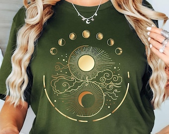 Mystic Moon And Sun Shirt, Mystical Moon Phase Shirt, Moon Phase T-Shirt, Boho Vintage Moon Shirt, Celestial Moon Shirt, Spiritual T-Shirt