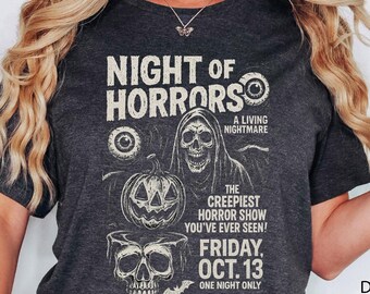 Night of Horrors Halloween Tee, Trendy Halloween T-shirt, Classic Retro Halloween Shirt, Funny Halloween Shirt, Halloween Horrors Sweatshirt