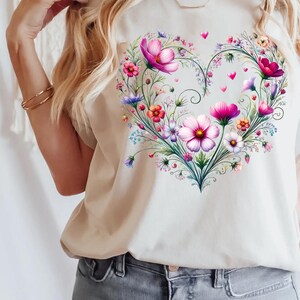 Vintage Botanical Shirt: Boho Wildflower Heart, Cottagecore Floral Tee