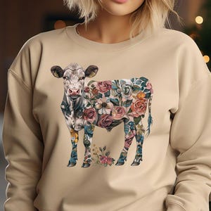 Floral Cow Roses Sweatshirt: Boho Farm Girl Style
