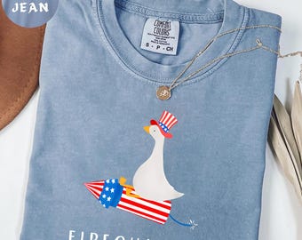 Comfort Colors® Funny July 4th Shirt, Funny Goose Shirt, Independence Day Tee, USA Shirt, Patriotic Tshirt, Firequacker Shirt, July 4th Gift