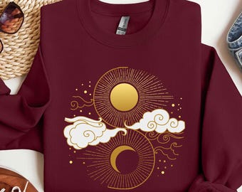 Sun and Moon Sweatshirt, Aesthetic Sweatshirt, Yoga Sweatshirt, Pagan Clothing, Aesthetic Clothing, Celestial Clothing, Moon Shirt,Sun Shirt