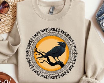 Raven Lover Sweatshirt, Viking Scandinavian Tree Shirt, Viking Gift For Men, Goth Raven Shirt, Bird Lover Shirt, Raven Woman Shirt, Crow Tee