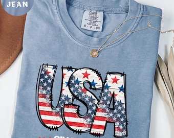 Comfort Colors® Floral USA Shirt, American Girl Shirt, USA Est 1776 Shirt, Girly 4th of July Shirt, Patriotic Women Shirt, Flower USA Shirt