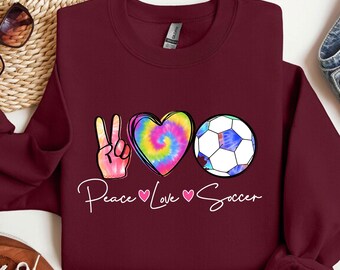 Peace Love Soccer Sweatshirt, Soccer Sweatshirts, Girls Soccer Shirt, Soccer Lover, Sports Long Sleeve, Peace Sweatshirt, Football Shirt
