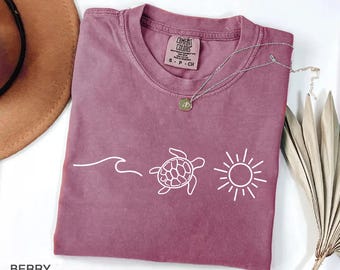 Comfort Colors® Ocean Turtle Sun T-Shirt, Summer Shirt, Gift For Women, Beach Shirt, Summer Women Shirt, Comfortable Tee, Summer Vibes Shirt