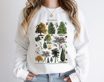 Tree Arboretum Sweatshirt, Blooming Trees Botanical Shirt, Tree Nature Plants Lover Gift, Aesthetic Illustration Tshirt, Cottagecore Fashion