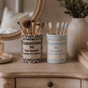 Porte-brosse à dents personnalisé imprimé béton | Pot de pinceaux à maquillage personnalisé avec les mots de votre choix