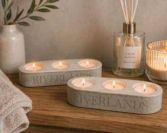 Custom Concrete Tealight Holder with Logo | Branded Candle Holder for Spa, Hotel, Salon | Corporate Gifts & Business Branding Decor