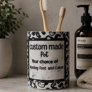 Custom Concrete Print Toothbrush Holder | Personalised Makeup Brush Pot in Words of Your Choice