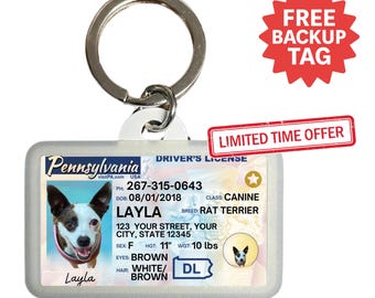Custom Pet ID Tag: Pennsylvania Driver License Style