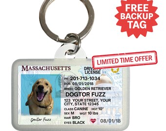 Custom Massachusetts Driver License Pet ID Tag: Personalized Dog & Cat Tag