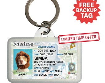 Custom Maine Driver License Pet ID Tag: Personalized Dog & Cat Tag