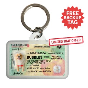 Georgia Driver License Pet ID Tag: Custom Photo, Durable Aluminum