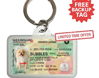 Georgia Driver License Pet ID Tag: Custom Photo, Durable Aluminum