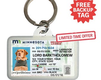 Custom Minnesota Driver License Pet ID Tag: Personalized Dog & Cat Tag