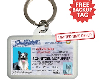Custom South Dakota Driver License Pet ID Tag: Personalized Dog & Cat Tag