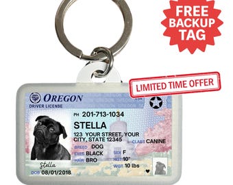 Custom Oregon Driver License Pet ID Tag: Personalized Dog & Cat Tag