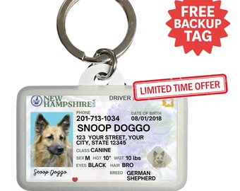 Custom New Hampshire Driver License Pet ID Tag: Personalized Dog & Cat Tag