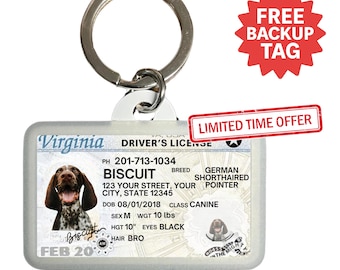 Custom Pet ID Tag: Virginia Driver License Style, Personalized Dog & Cat Tag