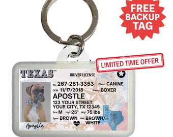 Texas Driver License Pet ID Tag: Custom Dog & Cat Tag
